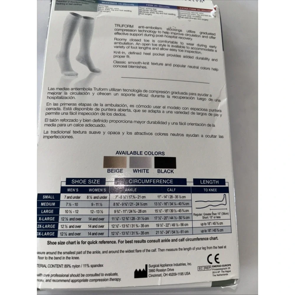 Truform Anti-Embolism Compression Stockings 18mmHg Sz LG White Below-Knee CT3335